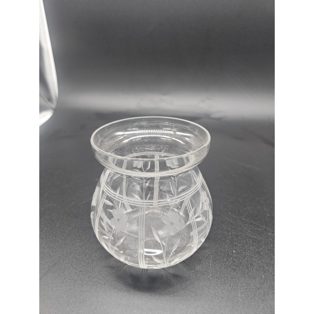 Vintage etched glass jam relish condiment dish bowl